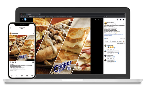laptop with Cooper cheese social media
