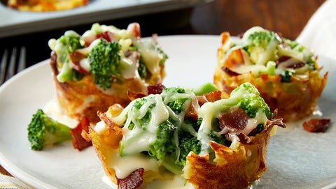 Broccoli and Cheese Potato Baskets Go Extra with Bacon