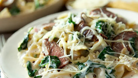 Bow Tie Pasta with Mushrooms and Cheesy Wine Sauce